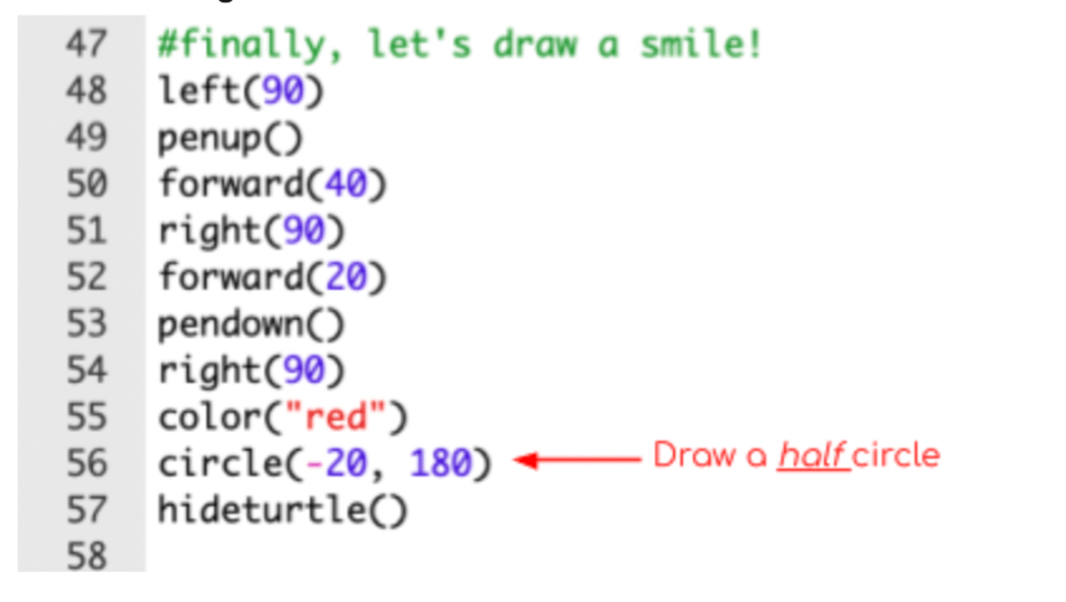 Draw the smile for this Python kids' tutorial