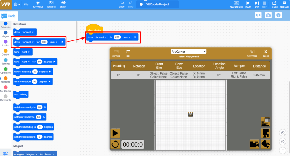 Drag the code blocks for robotics