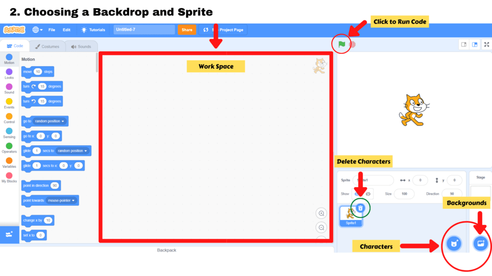 Choose a backdrop in Scratch coding