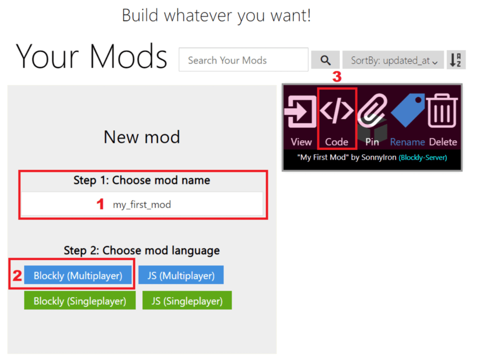 Choose Blockly to build your Minecraft mod