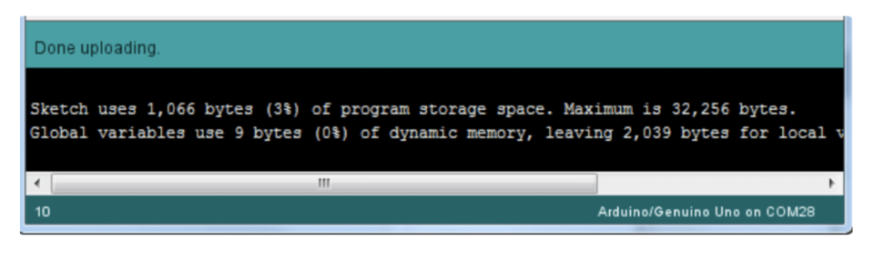 Done uploading screen for Arduino