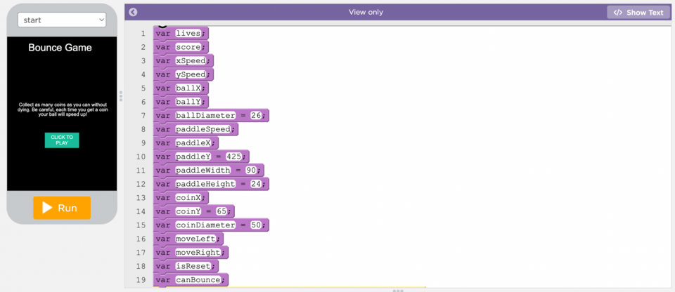 Bounce Game on Code.org