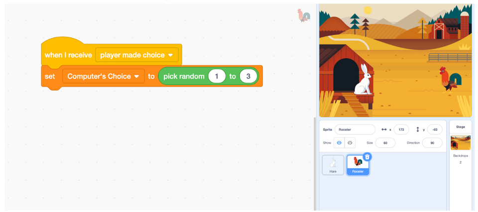 Rock, paper, scissors game in Scratch