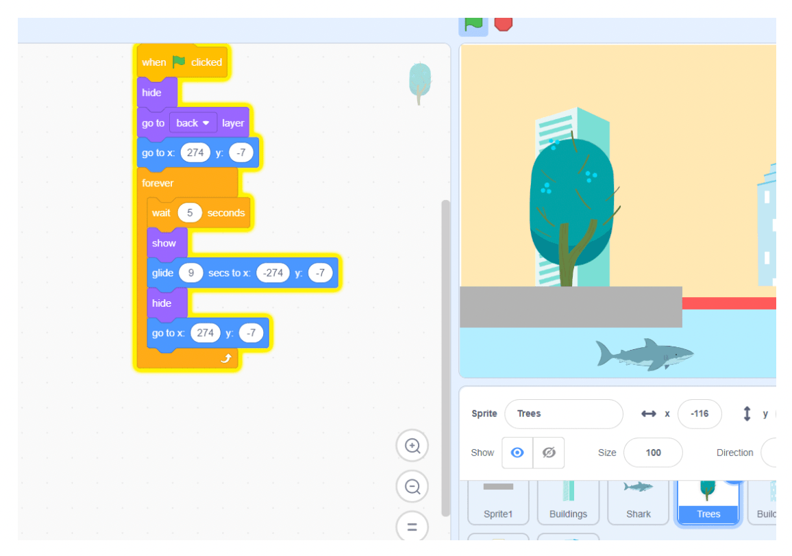 Code a scrolling shark