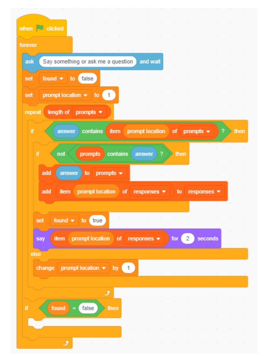 Scratch coding for chatbot