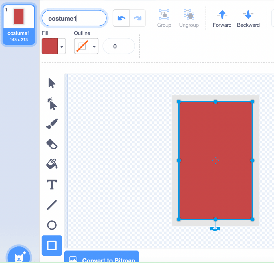 Make a costume in Scratch coding