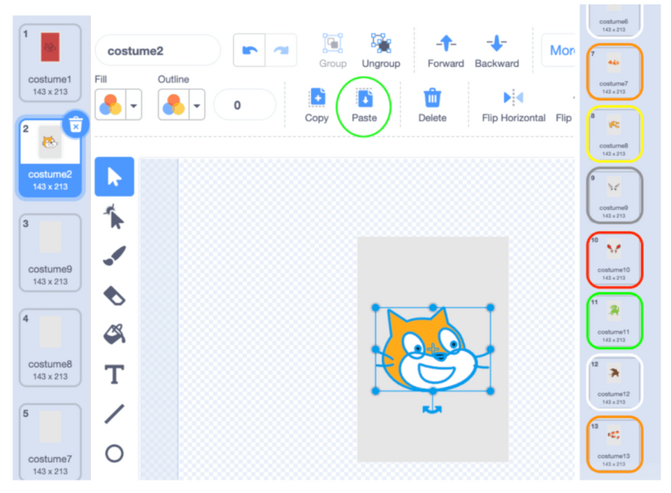 Selected costume in Scratch