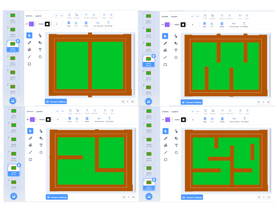 Add 4 more levels in Scratch coding