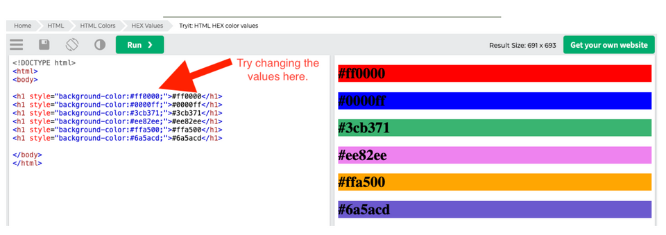 Add HEX colors in html