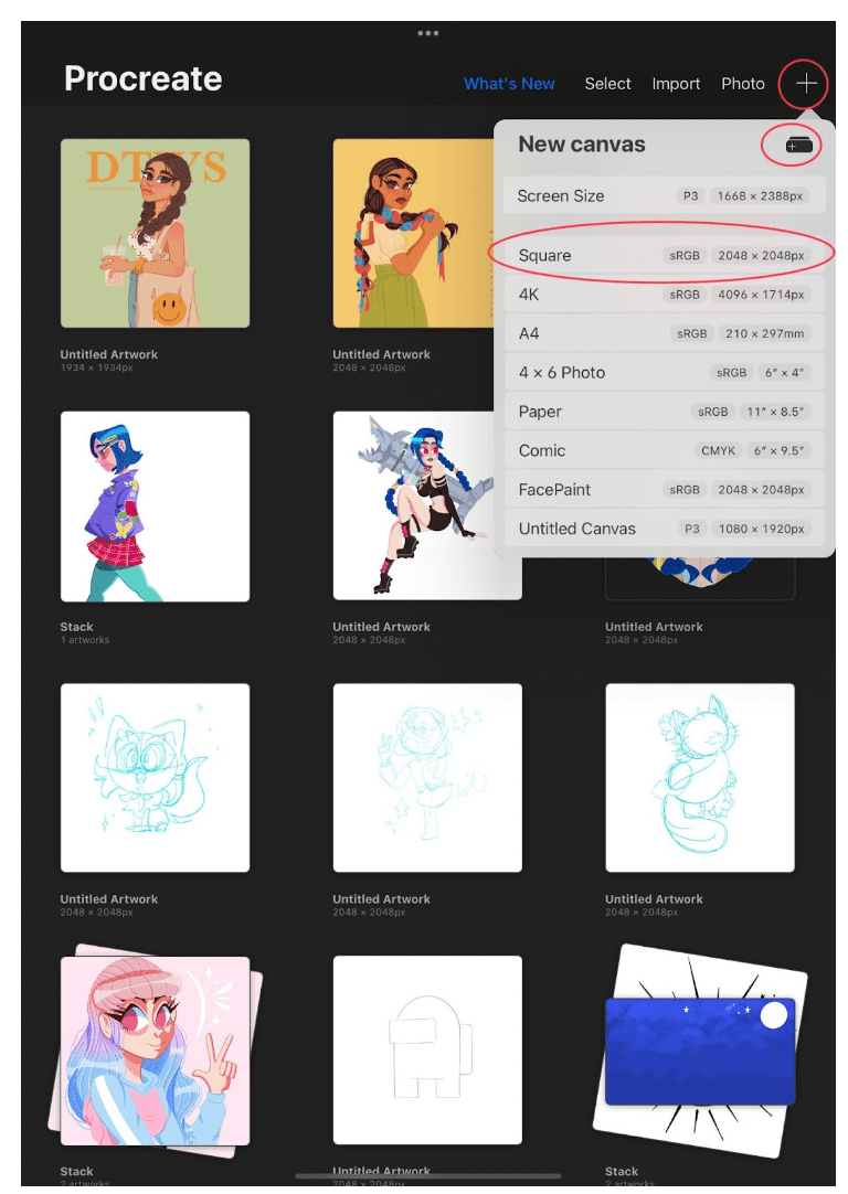 Create a new canvas in Procreate