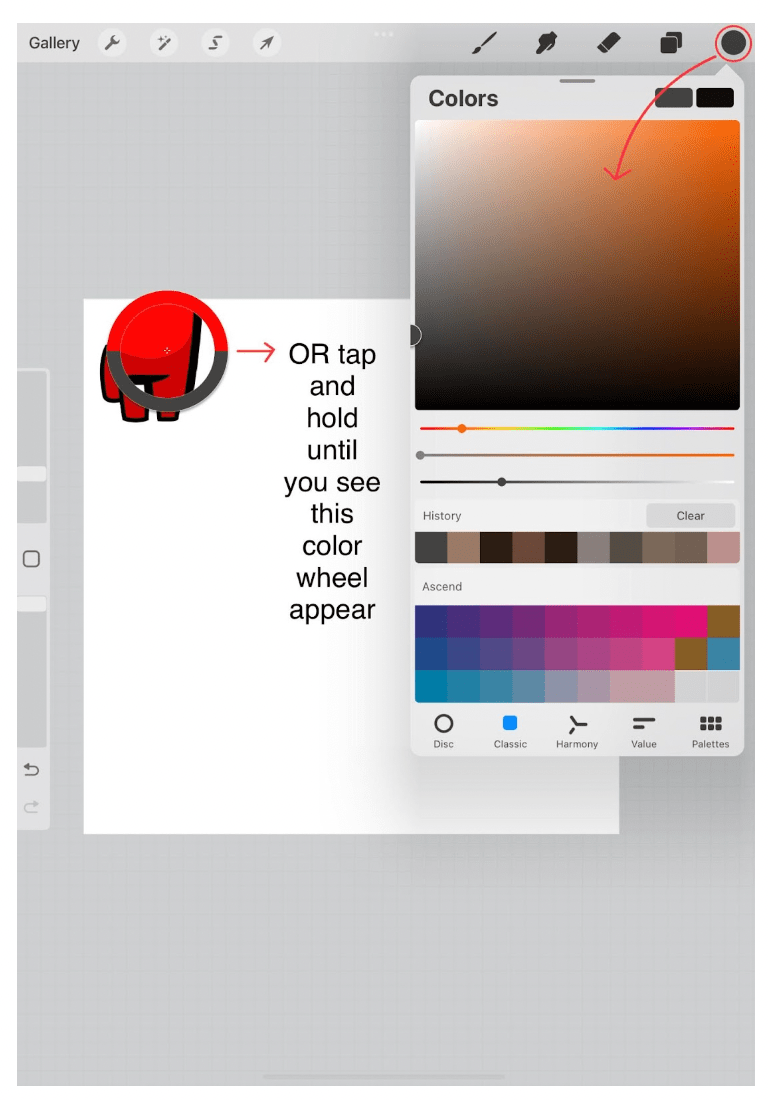 Choose a color in Procreate