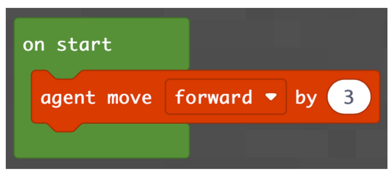 Code in Minecraft "on start agent move forward by 3"