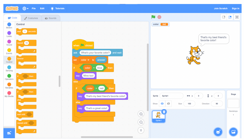 Conditional statement in Scratch coding