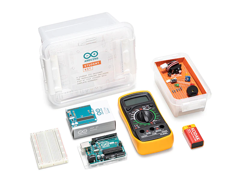 Image of what's included in Arduino Starter Kit