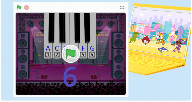 Make a piano in free Scratch coding for kids