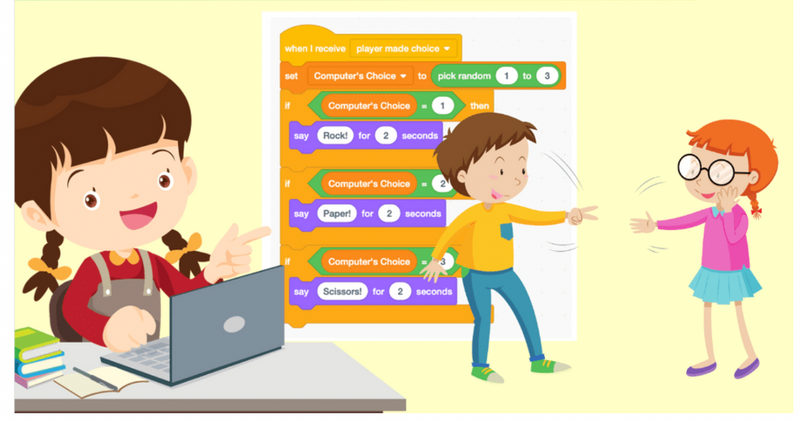 Rock paper scissors Scratch coding example