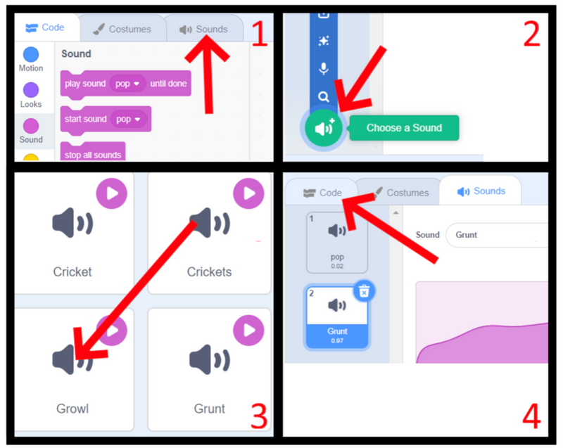 Add sounds in Scratch